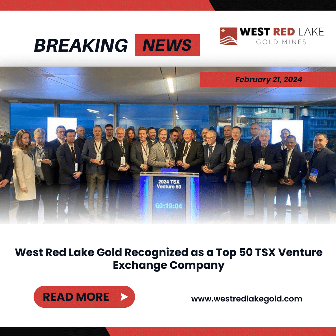 West Red Lake Gold Recognized as a Top 50 TSX Venture Exchange Company